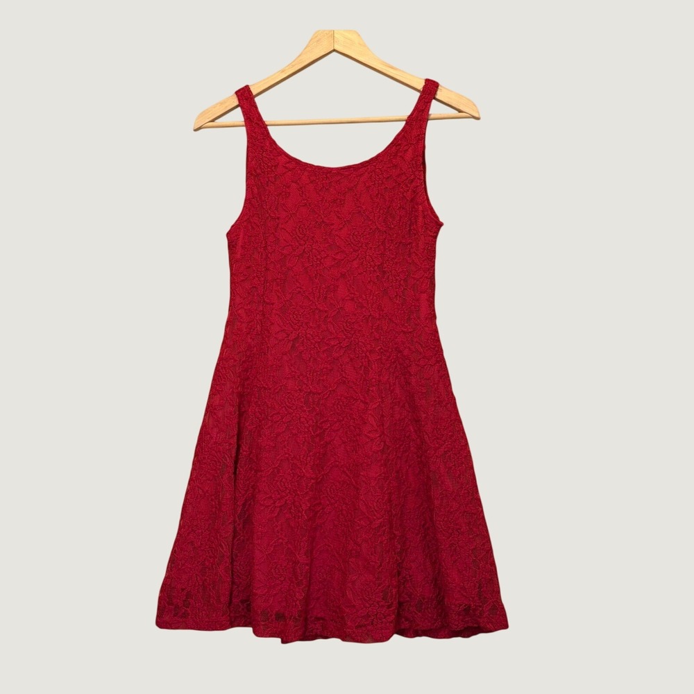 Wet Seal Lace Mini Dress Medium Red Y2K Floral Fit Flare Coquette Whimsigoth